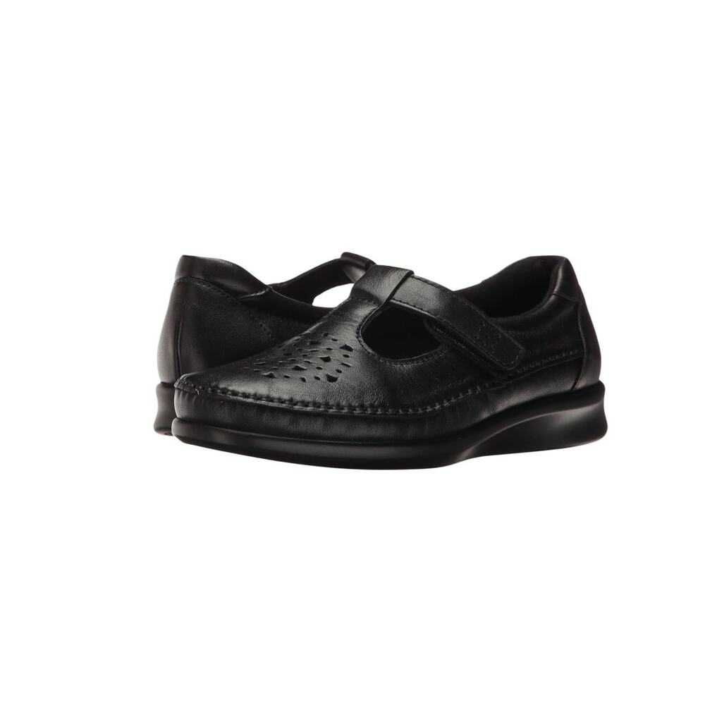 SAS Willow Leather Loafer Women Sz 9N Black Cutout Tripad Comfy Retro Made USA